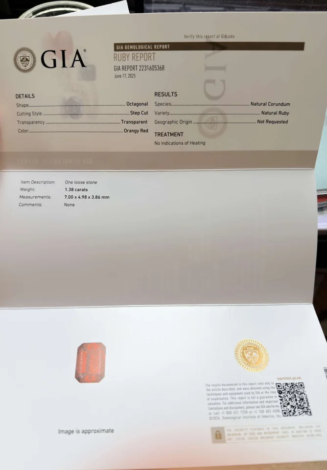 GIA ruby report example supplied by Gemformia