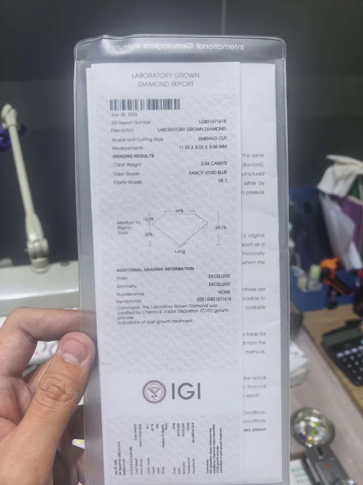 IGI laboratory-grown diamond report example supplied by Gemformia